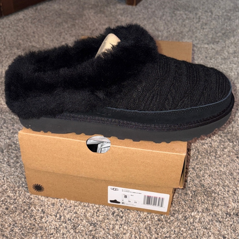 UGG Black Cluggette Cabelle Knit Slippers